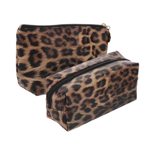 VALICLUD 2 Stück Teiliges Leopard Print Kosmetiktaschen mit Reißverschluss Große Kapazität Tragbare Make Up Taschen für Damen Multifunktionale Waschtaschen für Reisen Sport Alltag von VALICLUD