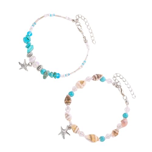 VALICLUD 2 Stück Teiliges Muschelarmband für Damen Kreative Boho Fußkettchen mit Perlen Verstellbare Strand Schmuckkette Modisches Accessoire für Alltag und Sommerlicher Schmuck von VALICLUD