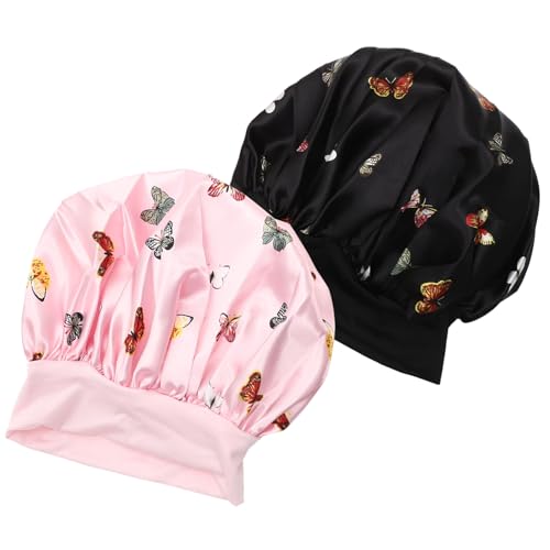 VALICLUD 2 Stück Teiliges Satin Schlafhaube mit Breiter Krempe Weiche und Glatte Haarpflegehaube für Damen Geeignet für Schlaf Make Up Spa und Haarkur in Schwarz von VALICLUD