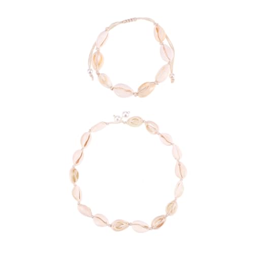 VALICLUD 2 Stück Teiliges Shell Beaded Schmuckset Halskette und Fußkettchen Damen Boho Stil Weißer Faden Hawaii Muschel Design Handgefertigt Attraktives von VALICLUD