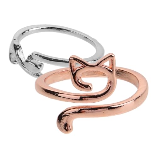 VALICLUD 2 Stück Verstellbare Häkelringe aus Zinklegierung Katzenohren Design Garnführer Fingerhalter Strickhilfe für Effizientes Handarbeiten und Komfortables Stricken von VALICLUD