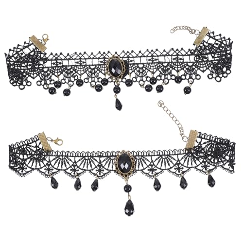 VALICLUD 2 Stück Verstellbare Schwarze Spitzen halskette Anhänger Damen Choker Schmuck für Partys Hochzeiten Dates und Alltagslook von VALICLUD