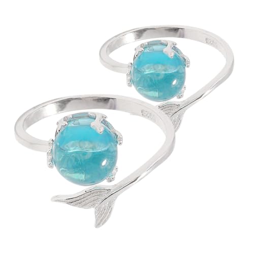 VALICLUD 2 Stück Verstellbarer Damen Ring mit Opal und Fischschwanz Design Meeres inspirierter Statement Ring aus Langlebiger Zinklegierung Romantischer Schmuck für Frauen und Mädchen von VALICLUD