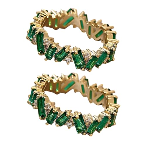 VALICLUD 2 Stück Verstellbarer Grüner Zirkonring Damen Schmuck Minimalistischer Statement Ring Verstellbar Perfekter Sitz Eleganter Modeschmuck für Verlobung Hochzeit Geburtstag von VALICLUD