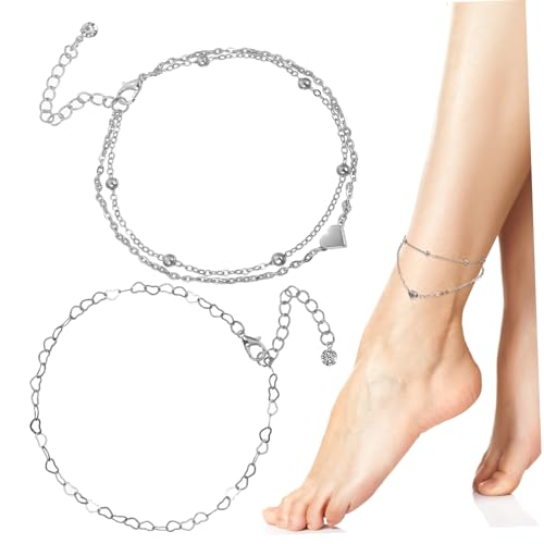 VALICLUD 2 Stück Verstellbares Teiliges Herz Fußkettchen Damen Boho Schmuck aus Hochwertiger Legierung Langlebig Modisch Geeignet als Fußkette oder Armband für Strand und Alltag von VALICLUD
