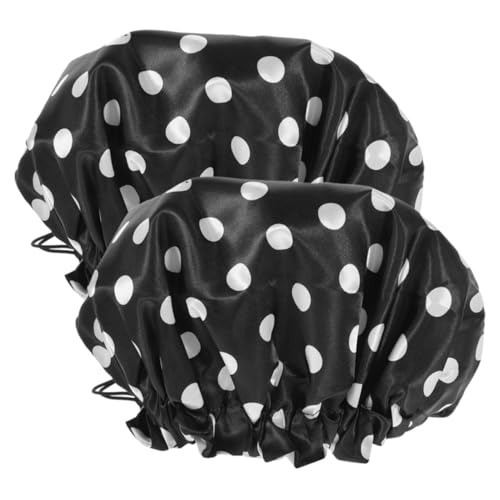 VALICLUD 2 Stück Wasserdichte Badhut Dusche gefüttert Party Stoff Duschhauben für Damen Badekappe Damen Hüte Baden Duschhut Bademütze Duschkappen Sauna Hüte Haarbadkappe Satin Schwarz von VALICLUD