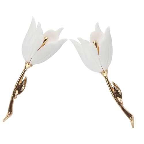 VALICLUD 2 Stück Weiße Tulpen Brosche Kunstvoll Gestaltete Anstecknadel für Hochzeitsanzüge Braut Abzeichen Raffinierter Hochzeitsschmuck für Bräutigam und Festliche Kleidung von VALICLUD