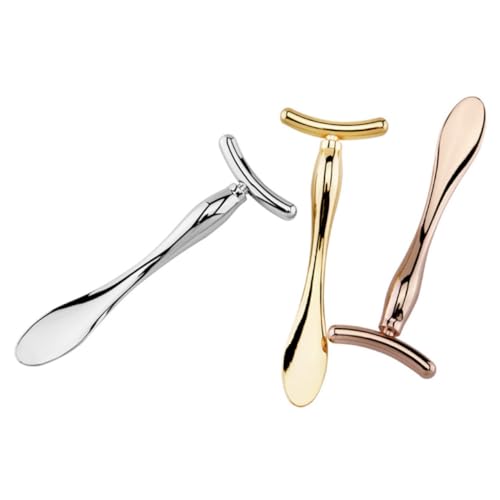 VALICLUD 2 Stück Zinklegierung Augenmassage Stick mit Makeup Spatel und Mini Löffel Doppelseitiges Beauty Werkzeug zur Augencreme Aufnahme und Kompakt und Langlebig Roségoldfarben von VALICLUD