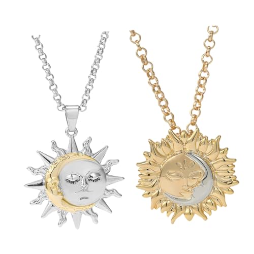 VALICLUD 2 Stück und Mond Anhänger Halsketten für Damen und Herren Modischer Schmuck aus Eleganter Partnerkette Schlichtes Accessoire für Alltag und Besondere Anlässe von VALICLUD