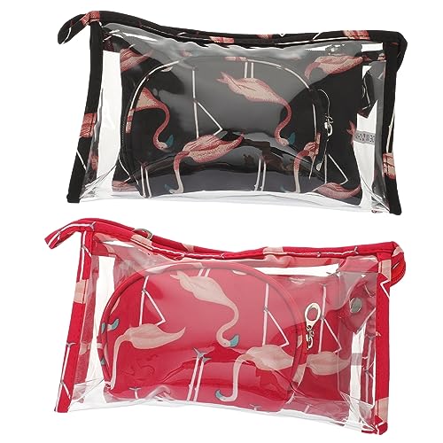 VALICLUD 2 Stück wasserdichte Kosmetiktasche Set Große Kapazität PU Make Up Tasche Flamingo Reise Handtasche Organizer Damen Reiseetui Schwarz von VALICLUD
