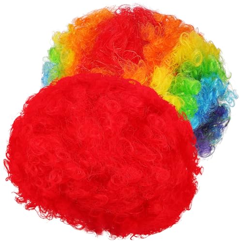 VALICLUD 2stücke Perücken Clown Afro Stil Regenbogen Farbe Lustig Verrückt Retro Disco Party Kostüm Für Erwachsene Cosplay Halloween von VALICLUD