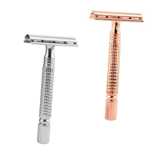 VALICLUD 2 Stücke Handrasur Herren Old Style Shaver Metall Rasierer mit Doppel Klinge Rutschfester Griff für Gesicht Beine Achseln Glattes Sicheres Rasurerlebnis Geschenkidee von VALICLUD