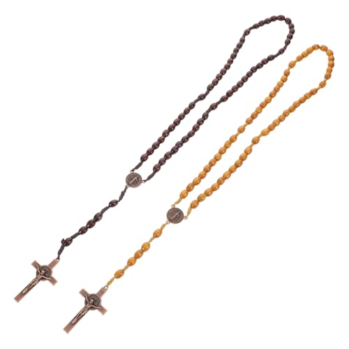 VALICLUD 2-teilige Rosenkranzkette Aus Holz: Katholische Gebetsperlen Für Frauen Und Männer – Halskette Aus Natürlichen Holzperlen Mit Kruzifix-anhänger – Handgefertigter Religiöser VALICLUD 2-teilige Rosenkranzkette Aus Holz: Katholische Gebetsperlen Für Frauen Und Männer – Halskette Aus Natürlichen Holzperlen Mit Kruzifix-anhänger – Handgefertigter Religiöser von VALICLUD
