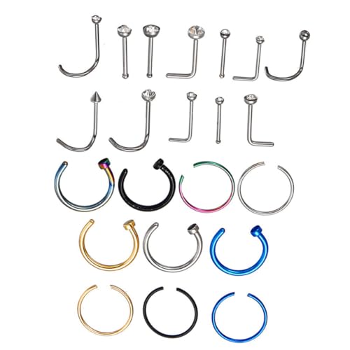 VALICLUD 22 Stück Teiliges Nasenpiercing aus Sicher und Langlebig Glatte Oberfläche Komfortabel Geeignet für Damen Vielseitiges Schmuckset für Nase Septum Tragus und Lippenpiercing von VALICLUD