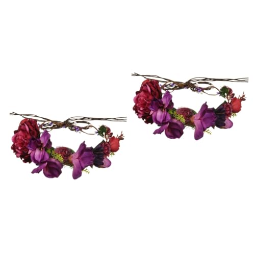 VALICLUD 2St Braut Stirnband fasching haarschmuck faschings haarschmuck blumenhaarreif Hochzeitskopfschmuck für die Braut Braut-Tiara Blumenstirnband Blumenhaarkranz Stoff Violet von VALICLUD