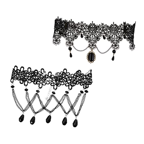 VALICLUD Halsband-Halskette 2st Halskette Pullover Kette Choker Mit Lolita-anhänger Halloween-schmuck Für Mädchen Für Frauen Halsband Mehrschichtig Fräulein Zubehör Spitzenstoff von VALICLUD