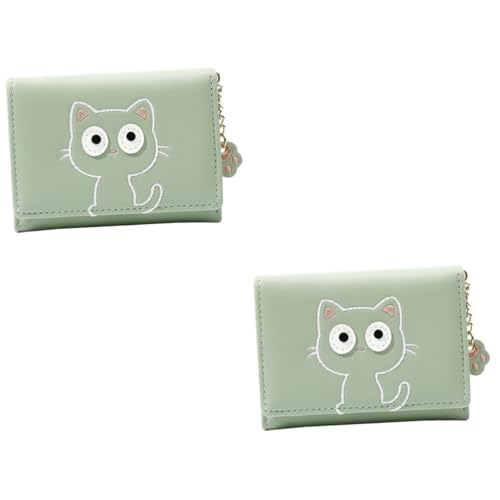 VALICLUD 2St Kätzchen-Mädchen-Geldbörse Aufbewahrungstasche Zweiteilige Brieftasche Reisehalter kreditkartenhalter Credit Card Holder Kleingeldbörse für Münzen Reißverschlusstasche Pu Green von VALICLUD