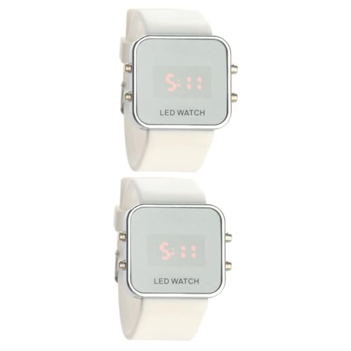 VALICLUD 2stücke Fashion Square Mirror Uhr Unisex Mit Roter Digitalanzeige Datumsanzeige Verstellbarem Silikonarmband Weiß Für Technikliebhaber von VALICLUD