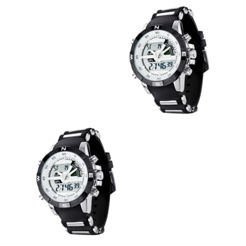 VALICLUD 2St Männer schauen zu Armbanduhr aus silikon Uhr mit Displays Quartz Uhr wasserdichte Armbanduhr betrachten doppelte Anzeige Anschauen Quarzuhren Weiß von VALICLUD