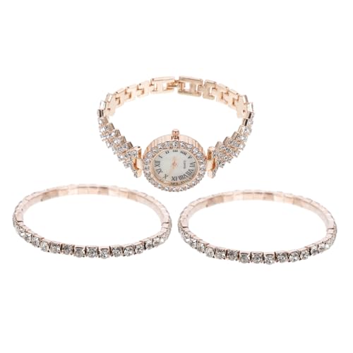 VALICLUD 2stücke Damen Armbanduhr Mit Strasssteinen Edelstahl Quarzarmbanduhr Roségold Für Jeden Anlass Modisches Design Und Präzise Zeitmessung von VALICLUD