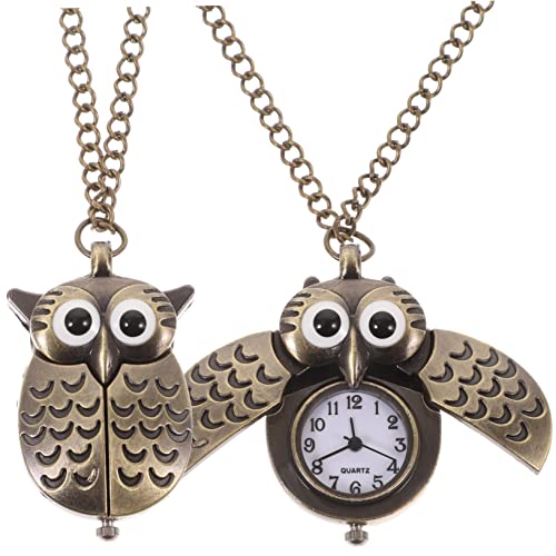 VALICLUD 2stücke Retro Eulenform Taschenuhr Aus Legierung Mit Quarzwerk Kreative Hängende Uhr Vintage Design Für Modischen Blickfang von VALICLUD