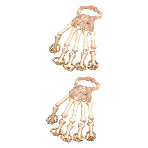 VALICLUD 2st Modisches -armband Modeschmuck Armbänder Skelett-handarmband Hand Armband Punk-armband Skelett Zubehör Skelett-handring Halloween-schmuck Ring Armband Metall Golden von VALICLUD
