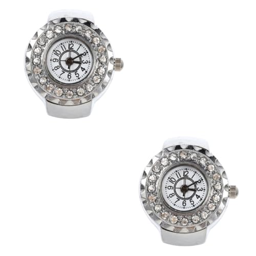 VALICLUD 2st Ringuhr Ring Uhr Finger Mode Uhr Mit Rundem Ring Retro Jungen Ringe Kristalldekor Digitaluhren Für Herren Junge Uhr Herren Diamantringe Strass Uhrenring Elastizität Glas Damen von VALICLUD