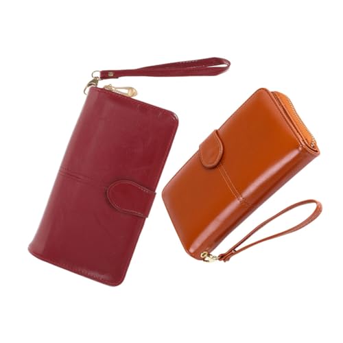 VALICLUD 2stücke Damen Geldbörse Aus Pu-Leder Kompakte Handtasche Mit Großem Fassungsvermögen Tragbare Geldbörse Für Handy Und Mehr Für Schule Arbeit Und Freizeit Weinrot von VALICLUD