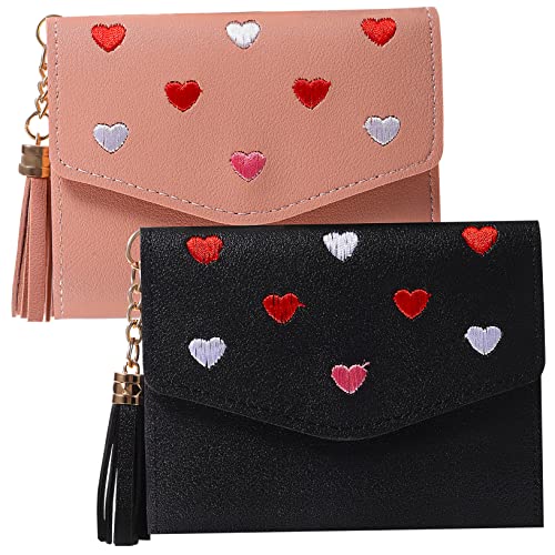VALICLUD 2stücke Damen Portemonnaie Pu Leder Mit Bestickten Herzmustern Kartenfächern Und Fächern Für Münzen Für Shopping Und Freizeit von VALICLUD