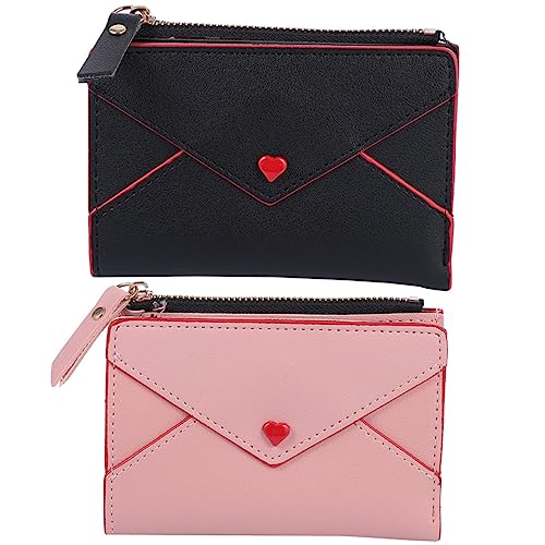 VALICLUD 2stücke Damen Pu Leder Geldbörsen Kleine Reißverschluss Portemonnaies Mit Fächern Für Geld Karten Und Münzen Und Hellrosa Für Reisen Und Alltag von VALICLUD