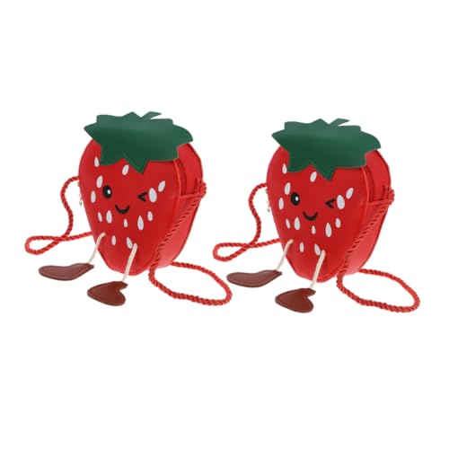 VALICLUD 2stücke Erdbeer-geldbörse Aus Pu Für Junge Mädchen Originelle Umhängetasche Mit Verstellbarem Riemen Obst-Tasche Als Erdbeer-Schultertasche Für Kleine Mädchen von VALICLUD