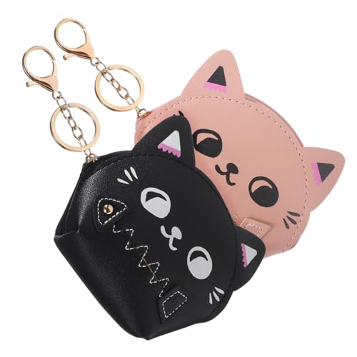 VALICLUD 2stücke Katzenmünzbeutel Süßes Schlüsselportemonnaie Geldbörsen Schwarz Und Rosa Für Schlüssel Münzen Und Für Rucksack Oder Handtasche von VALICLUD