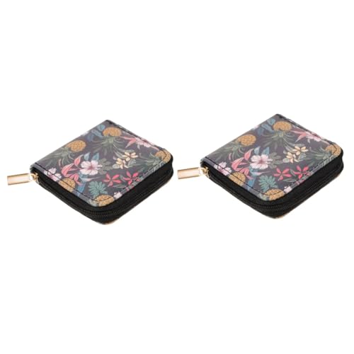 VALICLUD 2stücke Kompakte Damen Geldbörse Blumenmuster Reißverschluss Geldbeutel Tragbares Portemonnaie Für Karten Und Münzen Stilvolle Handtasche Für Verschiedene Anlässe von VALICLUD