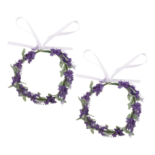 VALICLUD 2stücke Lavendel Blumenkranz Stirnband Blumenkrone Hochzeit Braut Haarschmuck Haarband Damen Strandstil Foto Requisiten Blume von VALICLUD
