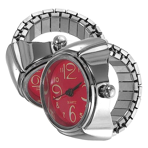 VALICLUD 2stücke Mini Ringuhr Für Damen Herren Finger Wear Quarzuhren Mit Großen Ziffern Zeitanzeige Accessoires Geschenkidee Für Junge Mädchen Freunde Rot von VALICLUD