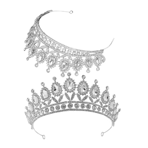 VALICLUD 2stücke Silberne Modische Brautkrone Mit Tropfen-strass-verarbeitung Prinzessinnen-tiara Für Frauen Hochzeit Und Geburtstags-kopfschmuck Stilvolles Kleid-zubehör von VALICLUD