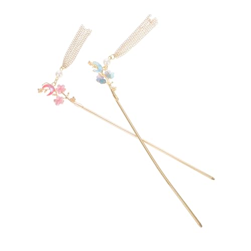 VALICLUD 2stücke Traditionelle Mond Und Stern Haarnadeln Aus Metall Für Frauen Asiatisches Haarzubehör Essstäbchenartig Mit Blumenquaste Elegant Für Hochzeiten Und Abendveranstaltungen von VALICLUD