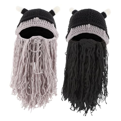 VALICLUD 2stücke Wikinger-hornmütze Bartmütze Falsche Bartmütze-dekoration Gestrickte Wikingermütze-dekoration Wikingermütze Wikinger-strickmütze Wikinger-bartdeko von VALICLUD