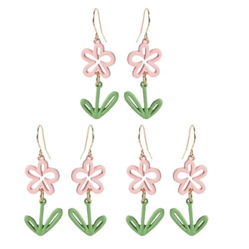 VALICLUD 3 Paar Blumenohrringe Damen Blumentropfen Ohrringe Blumenohrringe Silber Mode Perlenohrringe Ohrstecker Weiblicher Ohrschmuck Einfache Ohrstecker Ohrringe Legierung Rosa von VALICLUD