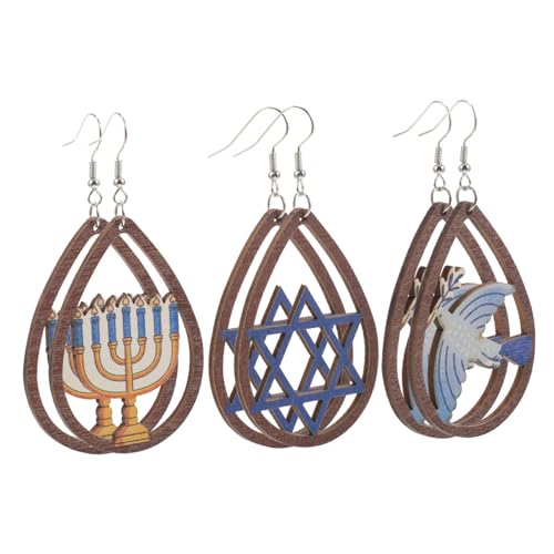 VALICLUD 3 Paare Damen Holz Ohrringe Hanukkah Wasserfall Ohrhänger Hohl Minimalist Schmuck für Festliche Anlässe und Party Styles von VALICLUD