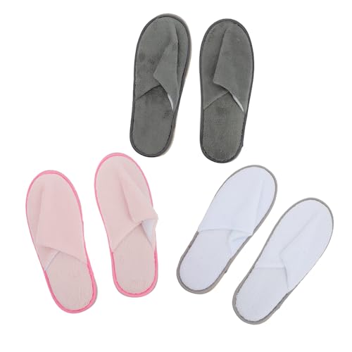 VALICLUD 3 Paare Hotel Hausschuhe Damen Herren Antirutsch Pantoffeln aus Weichem Fleece Rutschfest Verschleißfest Atmungsaktiv Leicht für Gäste und Reisen von VALICLUD