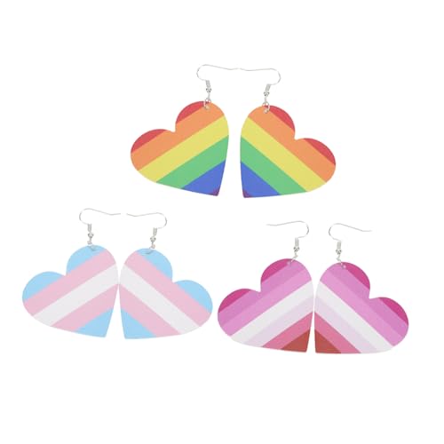 VALICLUD 3 Paare Ohrringe Regenbogen-Ohr baumeln Regenbogen-Streifen-Ohrring-Anhänger Regenbogenstreifen-Ohrring für freundinen Regenbogen-Ohrtropfen Ohranhänger PU-Leder Colorful von VALICLUD