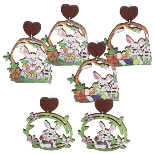 VALICLUD 3 Paare Osterohrringe mit Blumenkorb Hasenmotiv Süße Holzohrringe für Frauen Accessoires für Osterfest Frühlingshafte Anlässe von VALICLUD