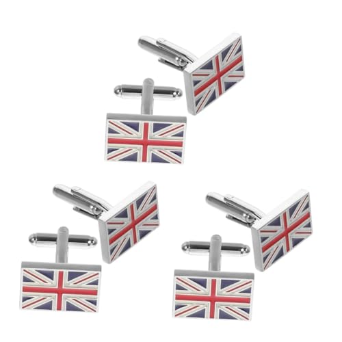 VALICLUD 3 Paare Union Jack-Manschettenknöpfe UK Flag Manschettenknöpfe Britische Flagge Cufflinks Festliche Manschettenknöpfe Schweißklemme Erdungsklemme Deko-Schlüsselanhänger Messing von VALICLUD