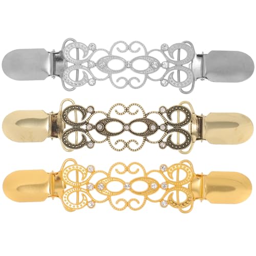 VALICLUD 3 STÜCK Frauen Pullover Clips Kreative Legierung Diamant Strickjacke Verbindung Schnallen Kragen Clips (Goldene, alte Silber und Antike Bronze) von VALICLUD