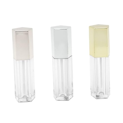 VALICLUD 3 STÜCKE Teiliges Kleine Lippenpflegeflaschen DIY Lippenstift Leerbehälter Pentagonal Lippenöl Fläschchen Tragbar Langlebig für Damen Reise Kosmetik Nachfüllbar Silber Gold von VALICLUD