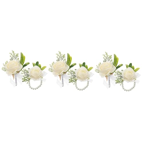 VALICLUD 3 Sätze Hand Handgelenk Corsage Weißes Handgelenkband Perlenbesatz Dekorative Handblume Hand-handgelenk- Armband Für Hochzeit Bräutigam Corsage Kleidung Braut Armband von VALICLUD