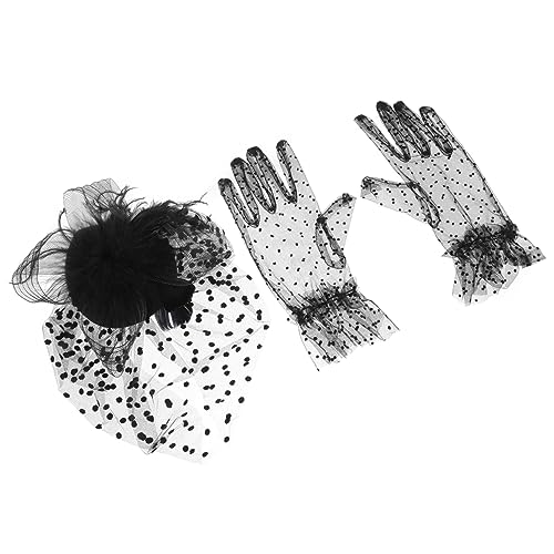 VALICLUD 3 Sätze Handschuhe Topper-Set Haarfaszinatoren trendige Hüte schwarze Handschuhe Kleider einfarbiger Hut stylischer Hut und Handschuhe Hochzeit Kopfbedeckung dekorativer Hut Damen von VALICLUD