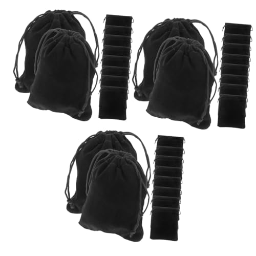 VALICLUD 3 Sätze Schwarzer Samtschmucktasche Kulturbeutel Für Reisende Frauen Toilettenart Bag Kleiner Kulturbeutel Make-up-Kosmetiktasche Beutel Mit Kordelzug Flanell 15 Stücke * 3 von VALICLUD