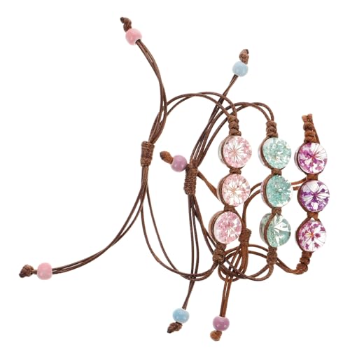 VALICLUD 3 Stück Armband mit ewigem Blumenkristall Armbänder Fußkettchen Perlen Makramee Edelstein Reize Türkis Armreif Bausätze Löwenzahn Armband von VALICLUD